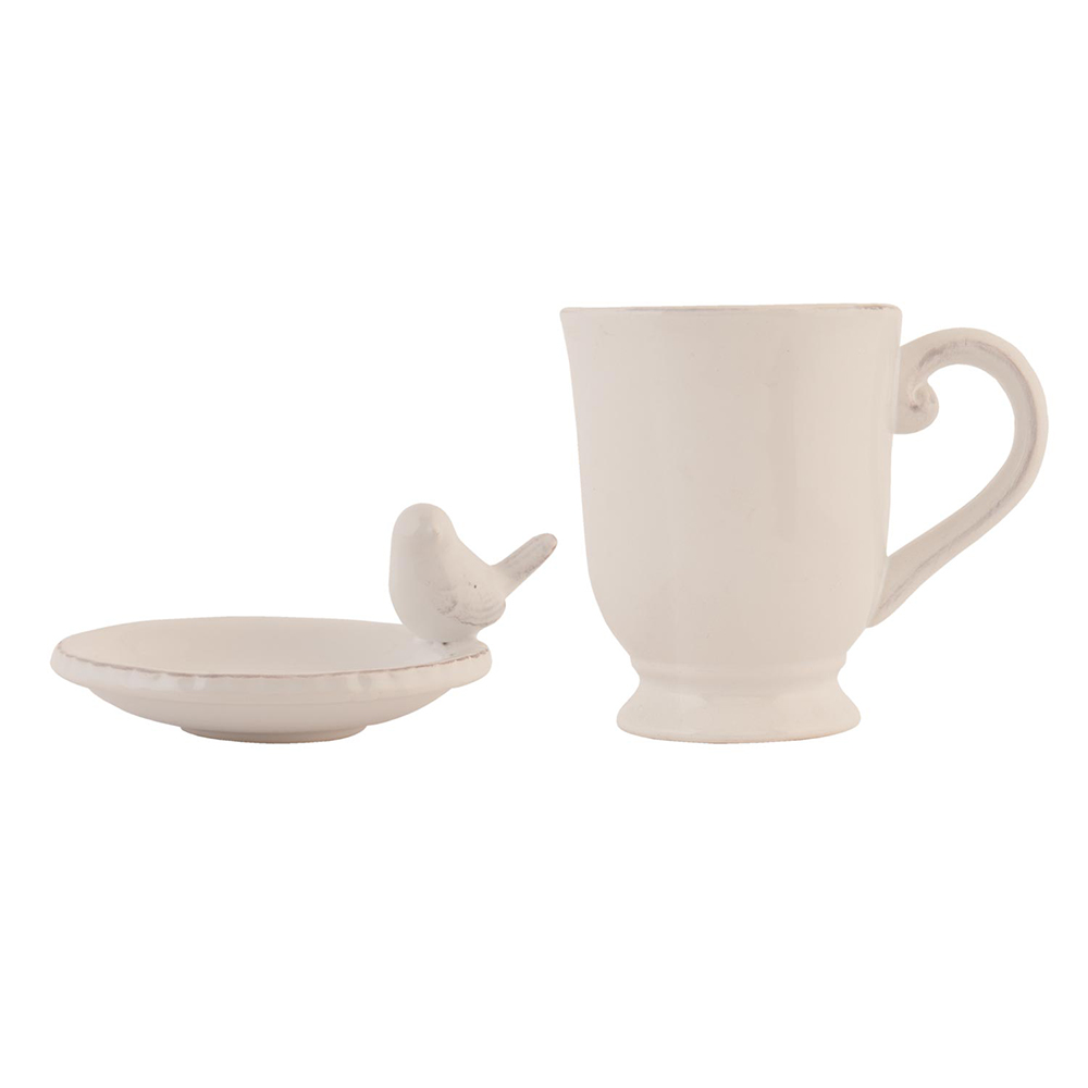 Becher mit Untertteller set Beige 12x8x11 cm / Ø 9x4 cm / 300 ml