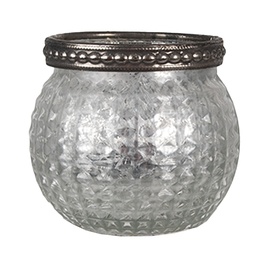 [6GL4377] Glass Tea Light Houder Silver Ø 7x6 cm