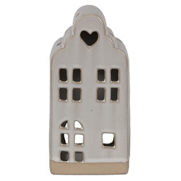 [6CE1790] Tealight Holder Christmas House Beige 9x8x18 cm