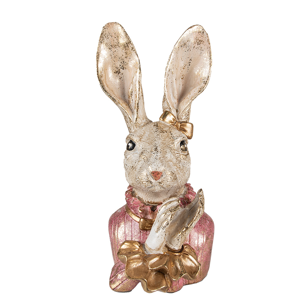 Decoration Statue Rabbit Beige Pink 11x12x24 cm