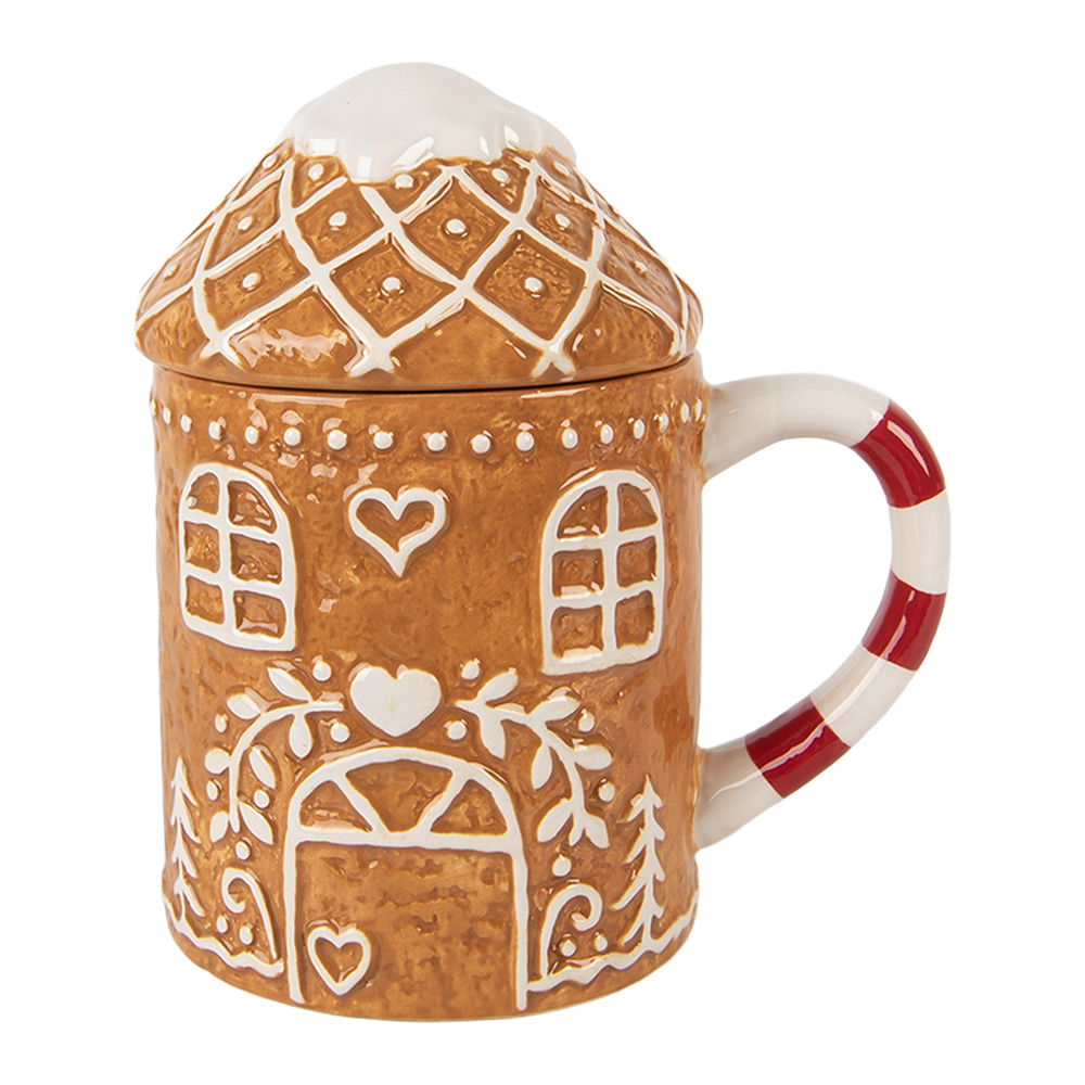Mug with lid Brown White 14x10x15 cm / 450 ml