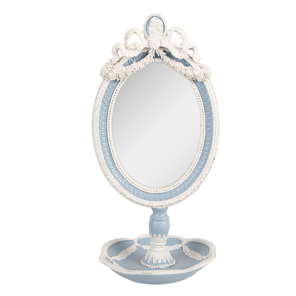 Specchio da tavolo Blu Bianco 14x14x28 cm