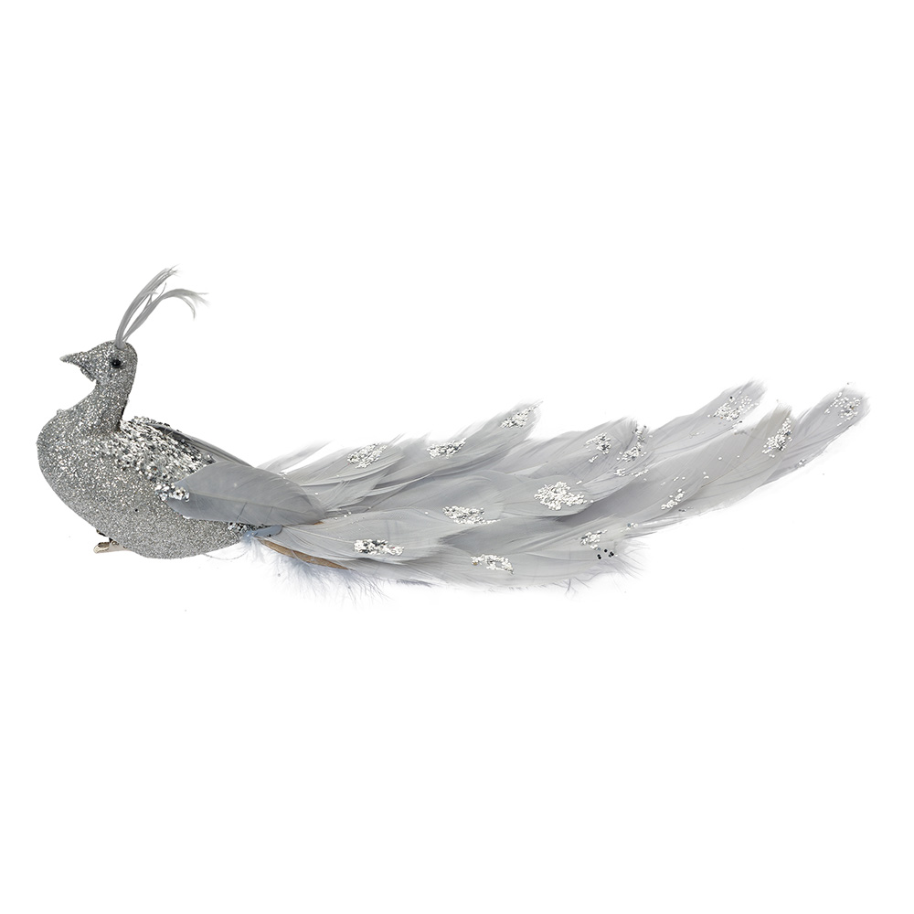 Décoration Oiseau Couleur argent Gris 30x9x9 cm