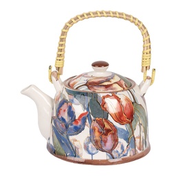 [6CETE0179] Teapot with Infuser White Blue 18x14x12 cm / 800 ml