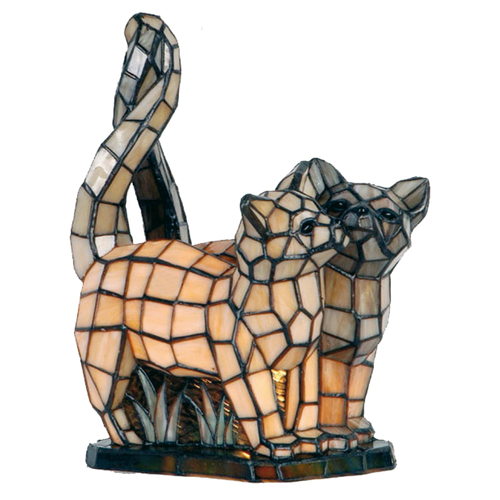 Tiffany Tischlampe Katzen Beige, Grau 27x18x35 cm E14/max 1x40W