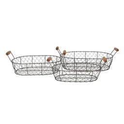 [6Y3769] Cestini portaoggetti set di 3 Marrone 42x27x15 cm