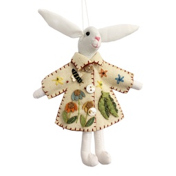 [66518] Decorative Hanger Rabbit felt White Green 14x2x15 cm