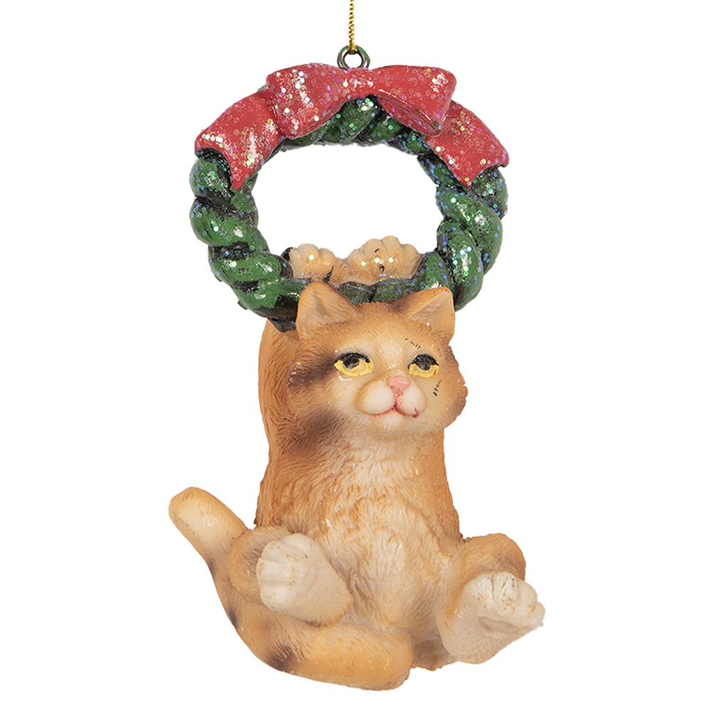 Décoration pendentif Chat Marron Vert 6x5x9 cm