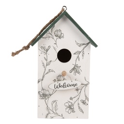 [6H2440] Maison d'oiseau Blanc Vert 15x10x22 cm