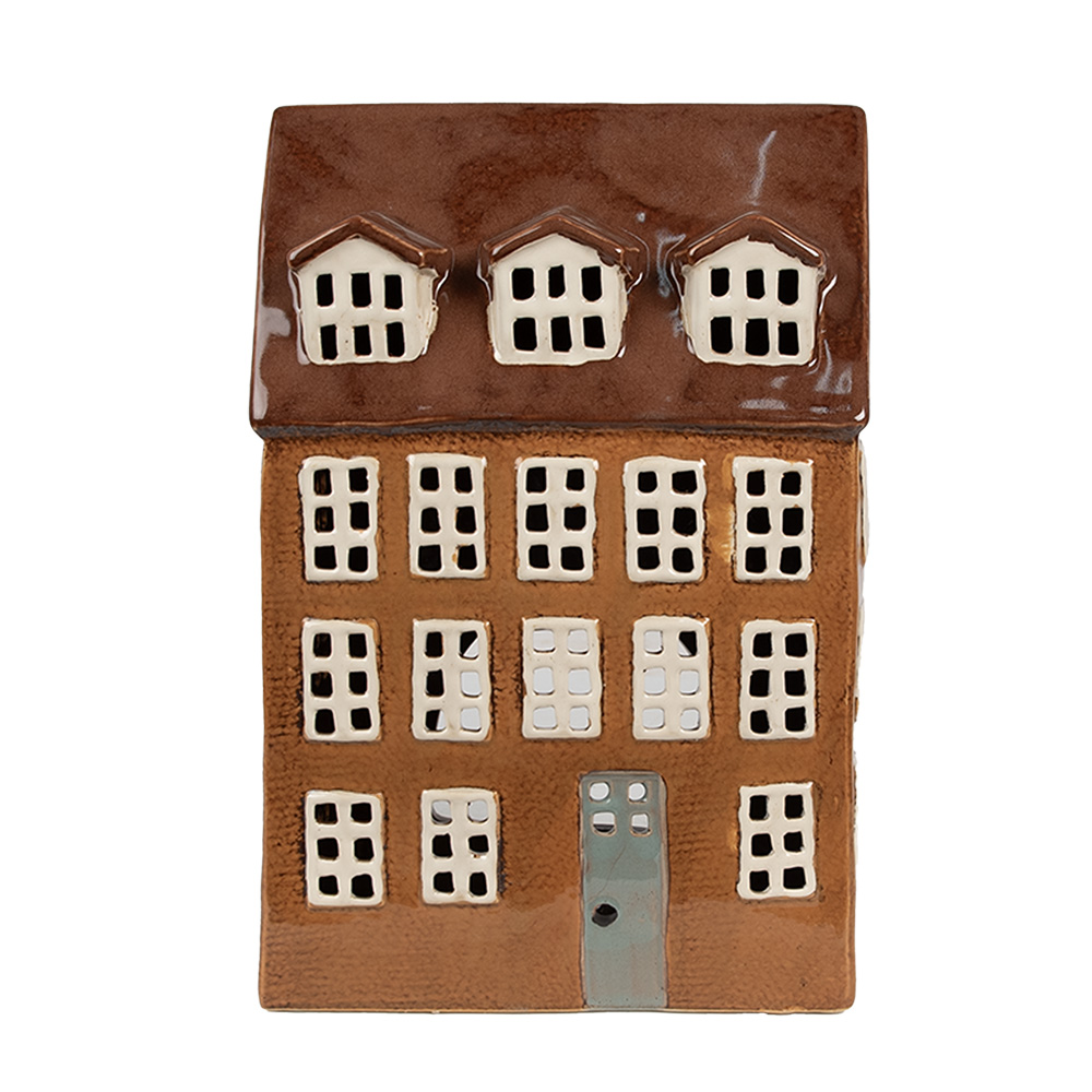 Tealight Holder Christmas House Brown 17x11x24 cm