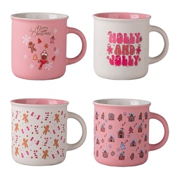 [6CEMS0057] Mugs Set of 4 White Pink 10x9x7 cm / 380 ml