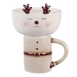 [6CE2255] Mug avec Bol Beige Blanc 12x12x18 cm / 250 ml / 250 ml