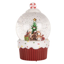 [6PR6166] Snowball with LED Red White Ø 12x20 cm / 3xAA