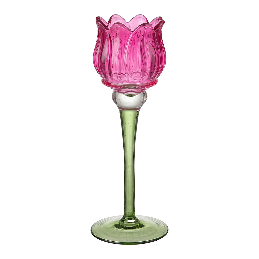 Glass Tea Light Houder Pink Green Ø 7x22 cm