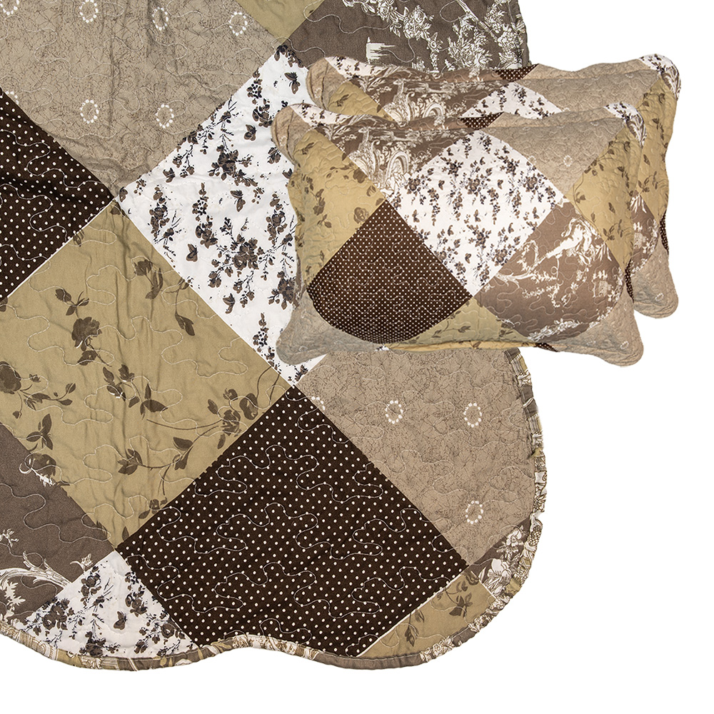 Couvre-lit Marron Blanc 180x250 cm / 1x taie d'oreiller 50x70 cm