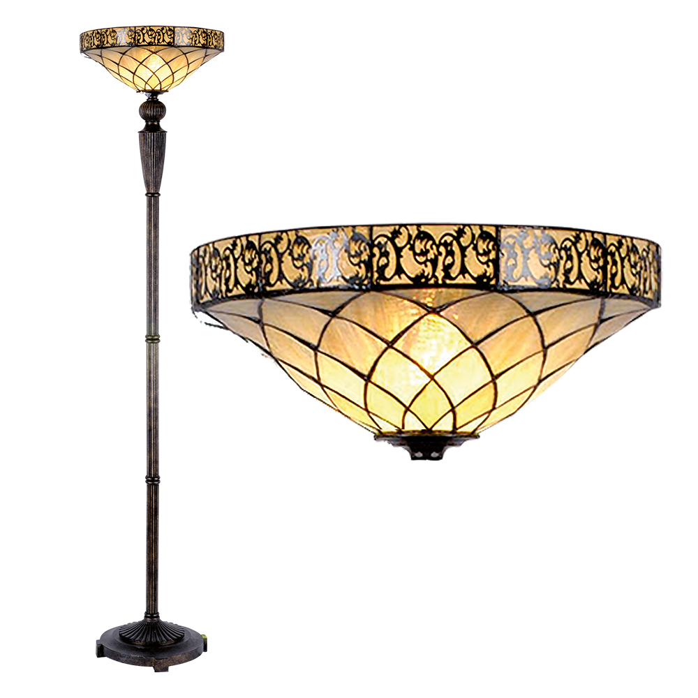 Floor Lamp Tiffany Brown, Beige Ø 41x179 cm E27/max 1x60W