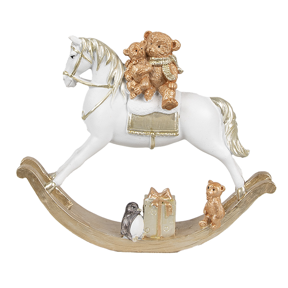 Decorazione Cavallo a dondolo Bianco  oro 18x4x15 cm