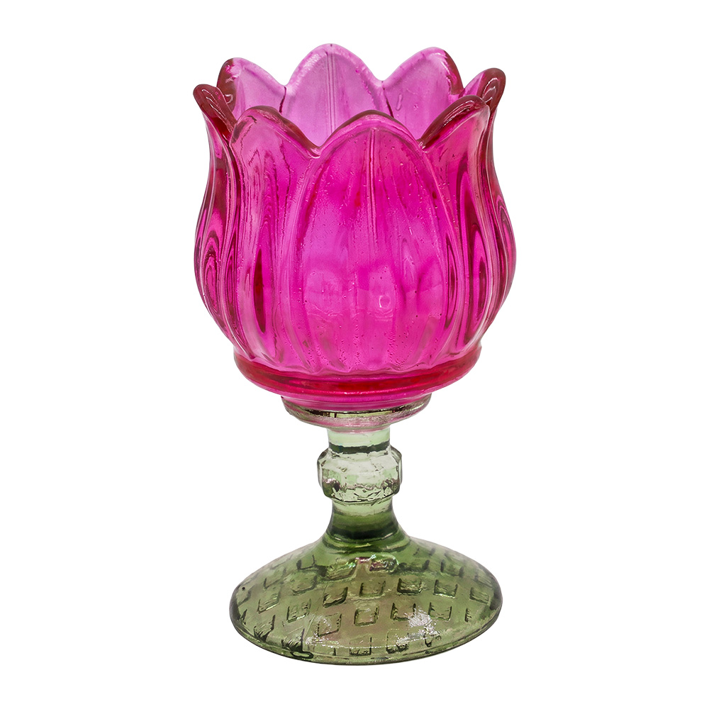 Glass Tea Light Houder Pink Green Ø 7x13 cm
