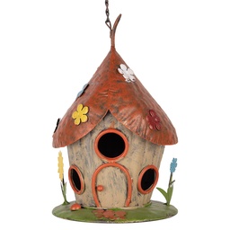 [6Y5737] Vogelhaus Beige Rot Ø 17x27/54 cm
