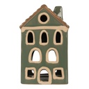 Tealight Holder Christmas House Green Brown 9x8x15 cm