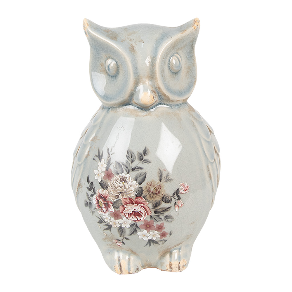 Decoration Statue Owl Grey Pink 13x12x22 cm