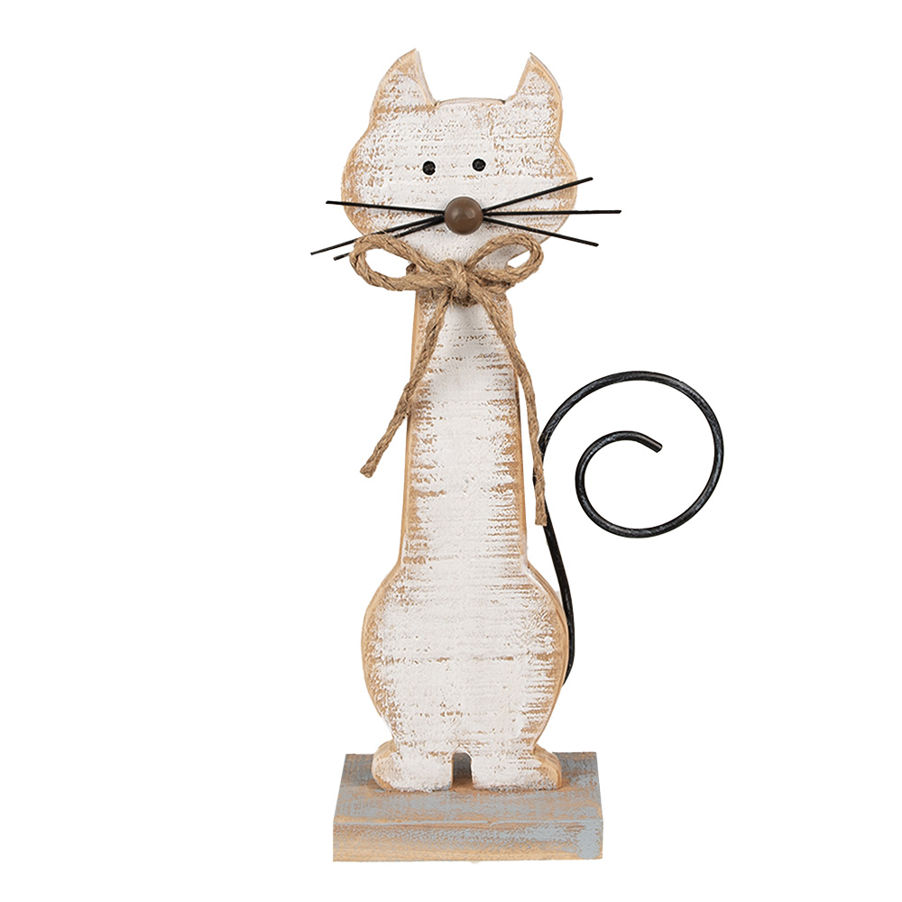 Decoration Statue Cat White 21x8x38 cm