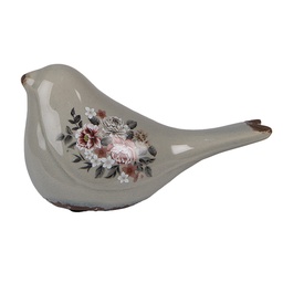 [6CE1969M] Decoration Bird Grey Pink 21x9x11 cm