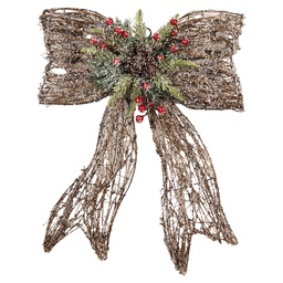 [6RO0623] Decorative Bow with LED Brown Green 41x10x51 cm / 3xAA