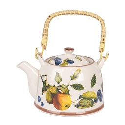 [6CETE0177] Teapot with Infuser White Orange 18x14x12 cm / 800 ml