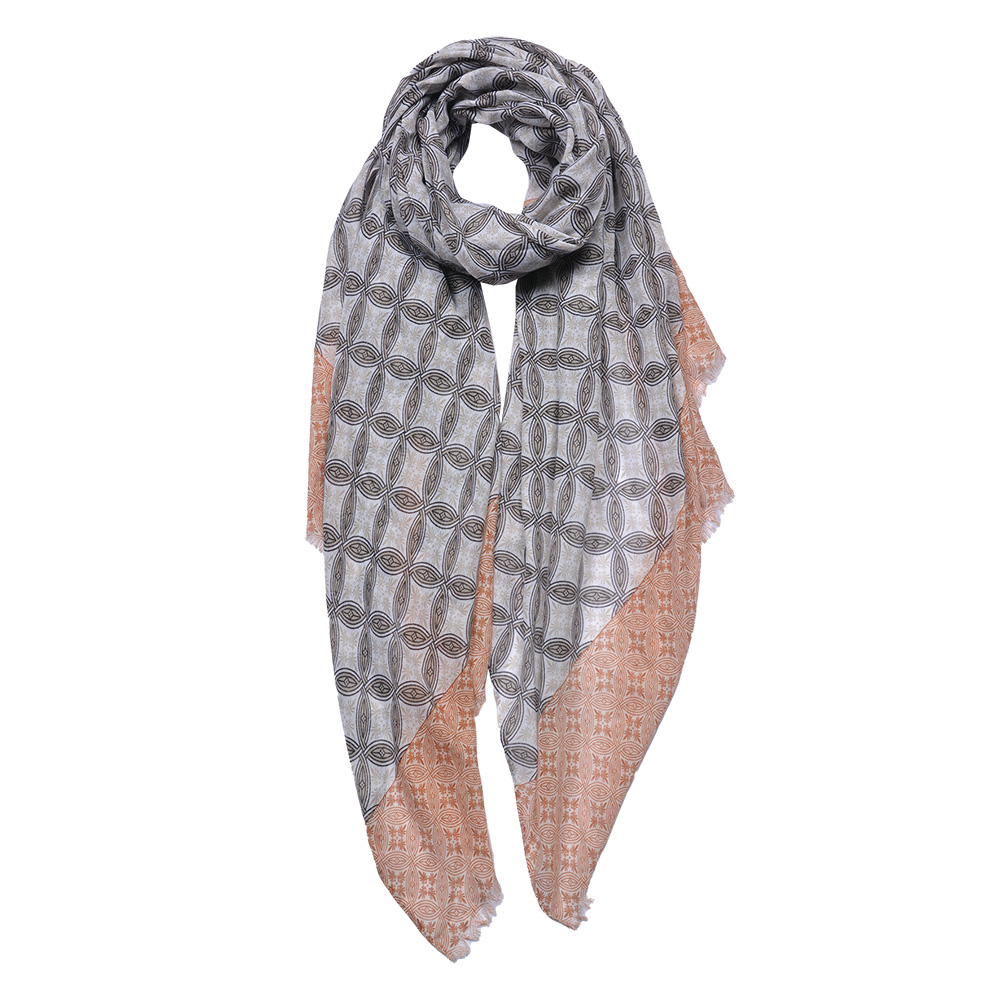 Schal Damen Muster Braun, Grau 90x180 cm