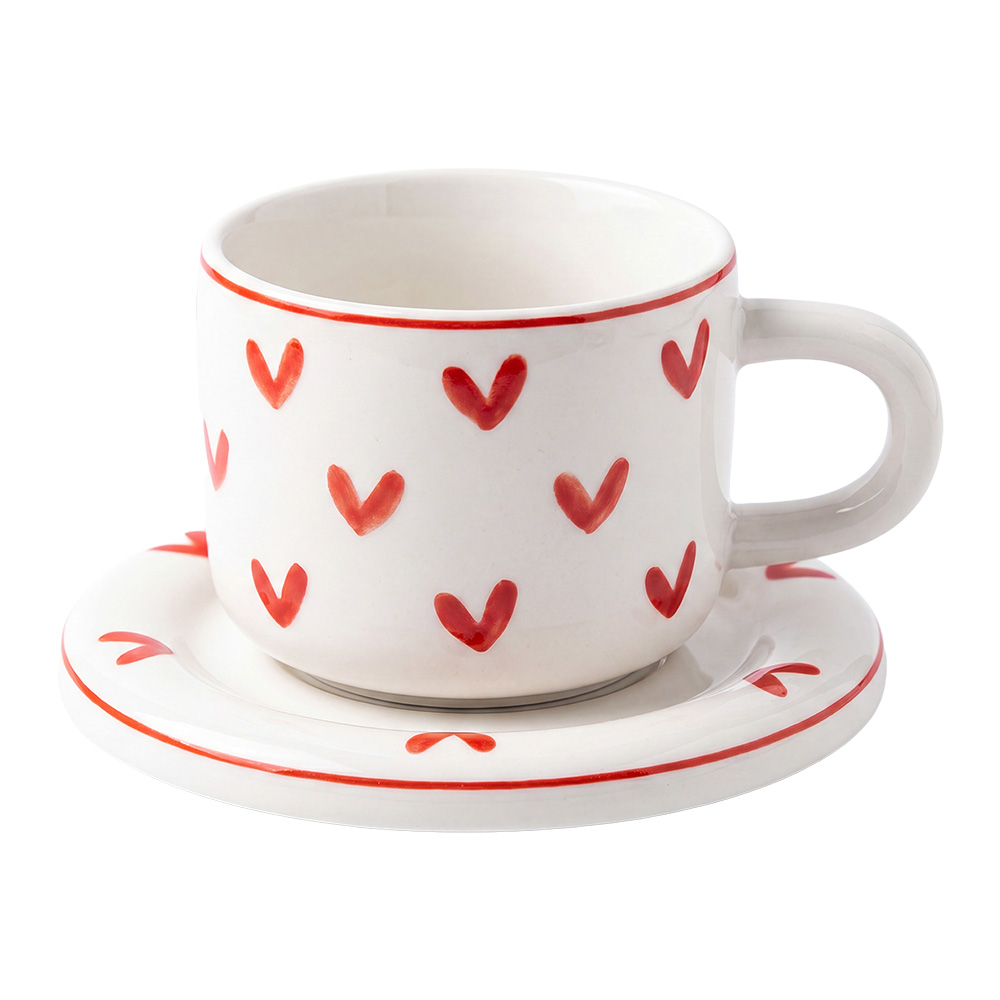 Kaffeetasse mit Untertasse Weiß Rot