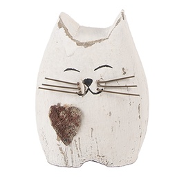 [6H2435S] Decoration Cat White Brown 6x4x7 cm