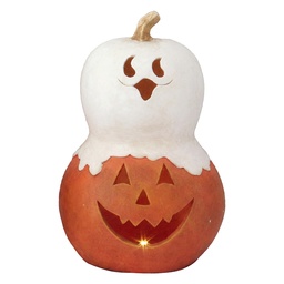 [6PR6294] Deko Kürbis Orange Weiß 28x23x43 cm