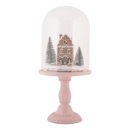 [6GL5189] Glass Cloche with decoration LED Pink Ø 17x36 cm / 2xAAA