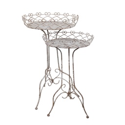 [5Y1239] Plant Table White Brown (2) Ø 52x84/ Ø 42x66 cm