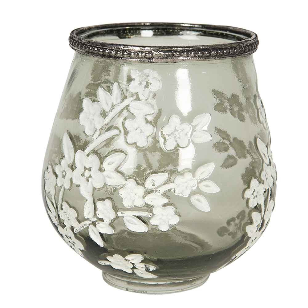 Glass Tea Light Holder Flowers Green Ø 12x13 cm