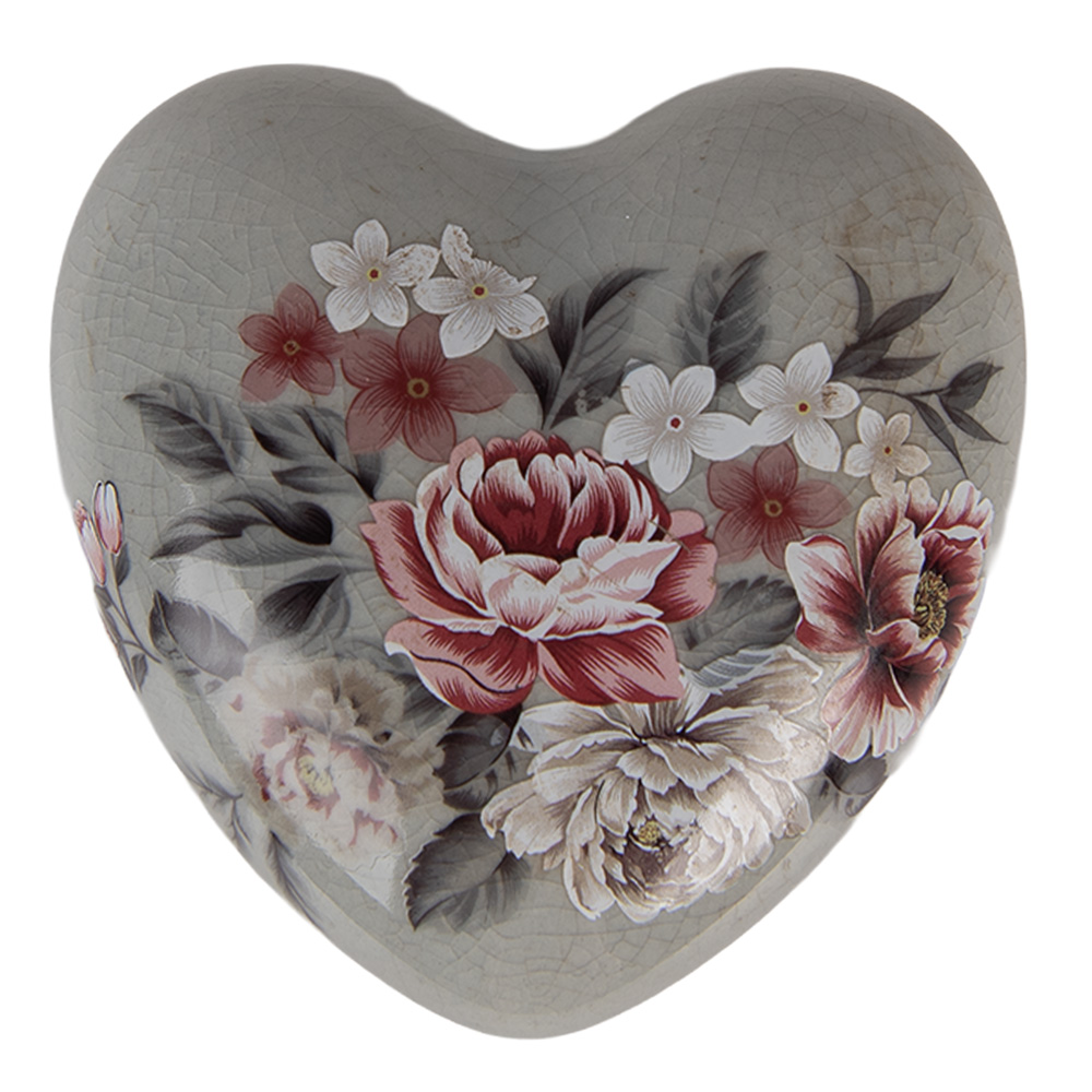 Deko Herz Grau Rosa  8x8x4 cm