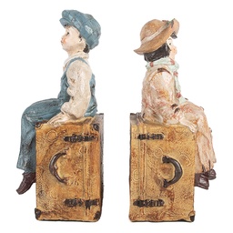[6PR5556] Bookends (set of 2) Brown Blue 19x10x22 cm