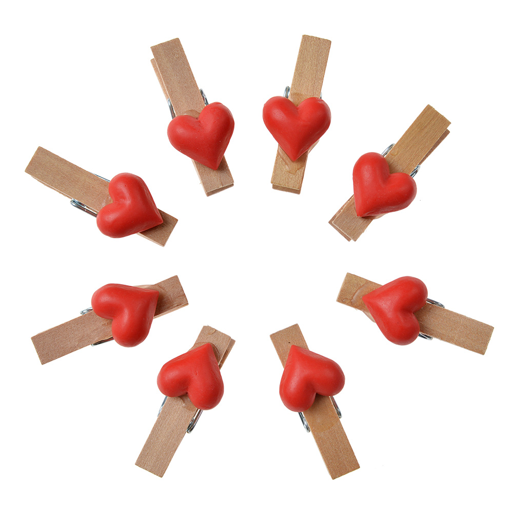 Molletta con cuore (set 8) Rosso Marrone 1x2x3 cm