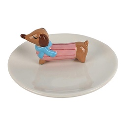 [6CE2455] Jewelry Box Dog Grey Ø 13x5 cm