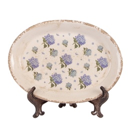 [6CE2024] Decorative Plate Beige Blue 25x18x2 cm