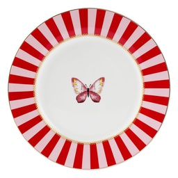 [6CEDP0171] Crockery Breakfast Plates White Red Ø 19x2 cm