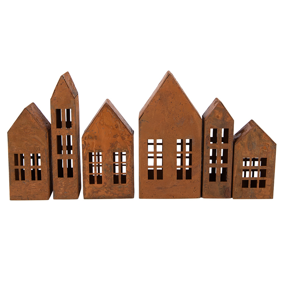 Deko Häuser (6er set) Braun 7x3x14 / 3x2x14 / 6x3x11 / 3x3x11 / 5x3x9 / 4x3x11 cm