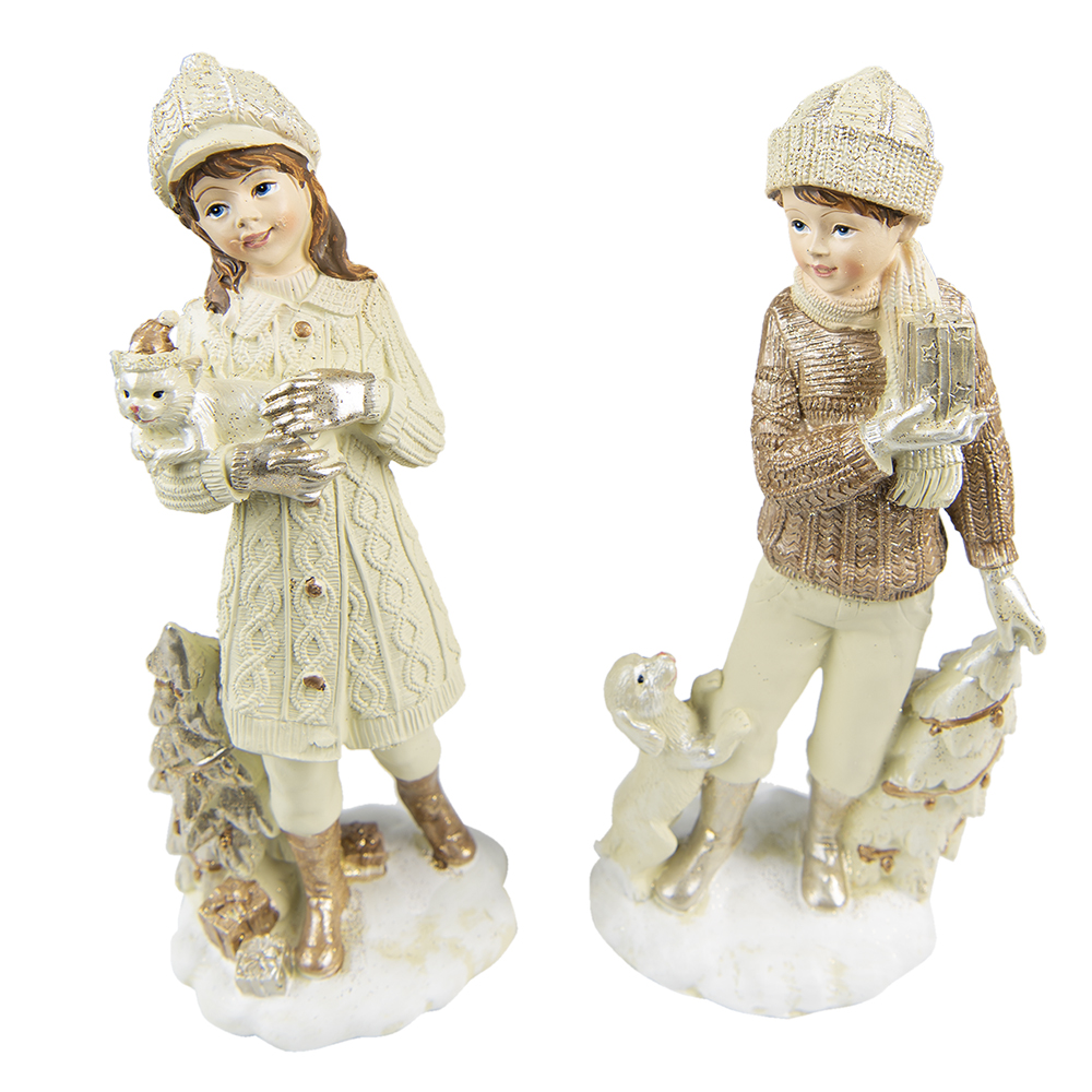 Statue de décoration de Noël (set de 2) Enfants Beige 9x8x22 cm