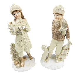 [6PR4794] Set di statuette per decorazioni natalizie da 2 Bambini Beige 9x8x22 cm