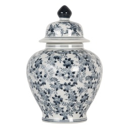 [6CE2099] Decoration Jar with Lid White Blue Ø 14x21 cm