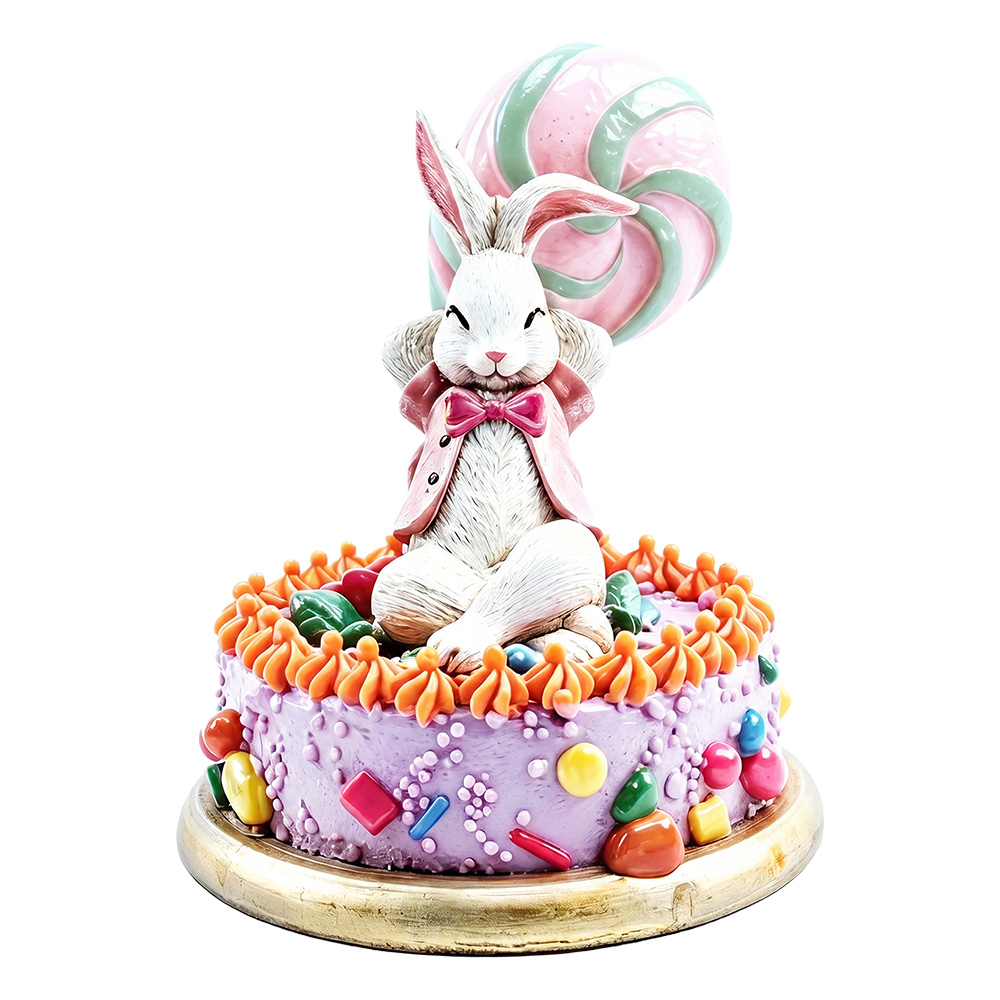 Decorativa Coniglio su torta Bianco Rosa 18x17x20 cm