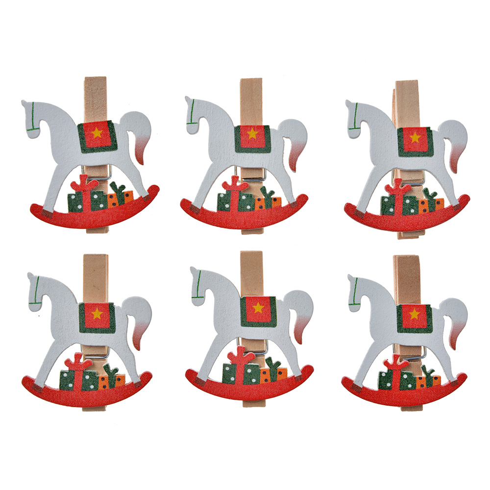 Molletta con Cavallo a dondolo (set 6) Bianco Rosso 4x1x4 cm