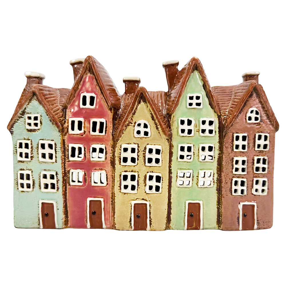 Waxinelichthouder huisjes 26x9x17 cm