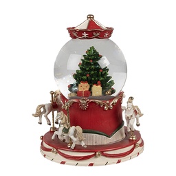 [65766] Snow globe with music Christmas tree Red Green Ø 14x19 cm / 3xAAA